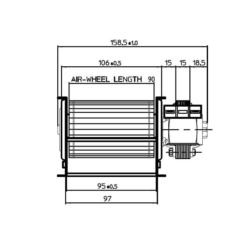 Ventilateur tangentiel 90 mm moteur à gauche 1 vitesse - Pièces Détachées  Electroménager > Standard lavage, cuisson, froid > Ventilateur tangentiel -  231049